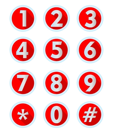 A set of numbers and computer symbols in modern flat design, metallic numbers with long shadow in circle buttonのイラスト素材
