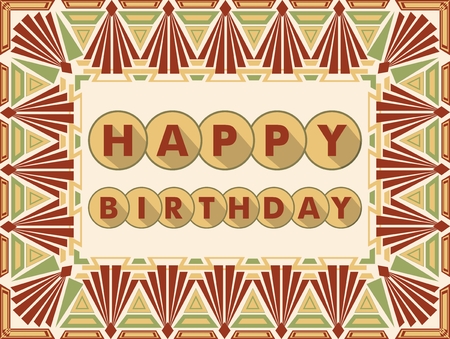 Happy birthday background in art deco design, muted colors, frame composed from simply geometric shapesのイラスト素材