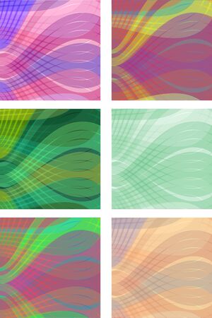 A set of modern wave background tiles in different color variants with permeation effectのイラスト素材