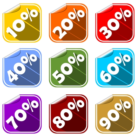 A set of rolled paper labels with percent in modern flat design with long shadowのイラスト素材