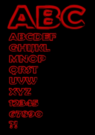 Vector uppercase alphabet in watercolour grunge design, red letters on black backgroundのイラスト素材