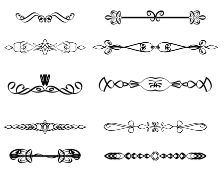 Border calligraphic vignette divider set, isolated on white. Use for vintage design, such as flyer, invitation card, certificate,  menuのイラスト素材
