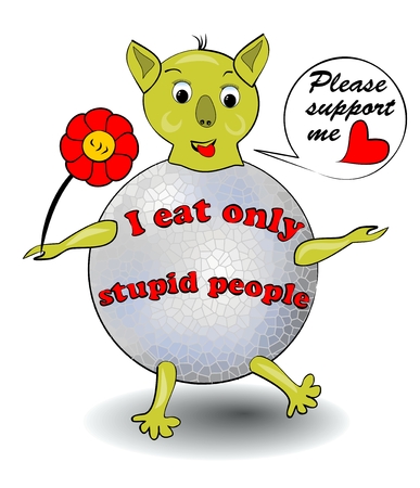 Friendly alien, green monster who eats only stupid people. He is pretty thick, but begging for sponsorのイラスト素材