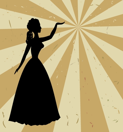 Vintage retro background with black woman silhouette in thirties styleのイラスト素材