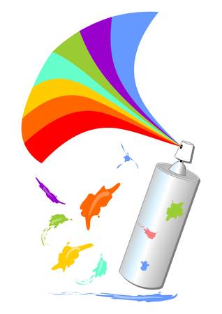Spray with a rainbow fan and colorful blotのイラスト素材