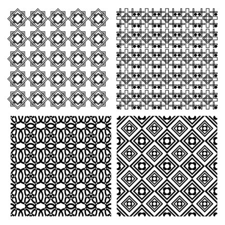A se of black and white simple geometric monoline patterns in art deco styleのイラスト素材