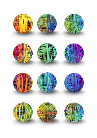 A set of multicolored balls in doodle design and shadowのイラスト素材