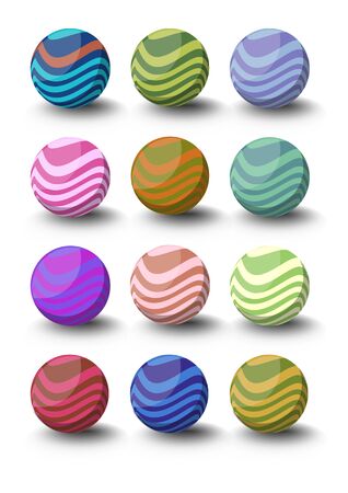 Set of spheres with waves in different color variants with shadow in 3d design.のイラスト素材