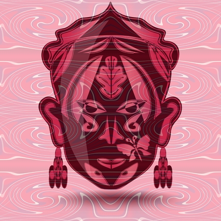 Abstract background in trendy red and pink with a woman maskの写真素材