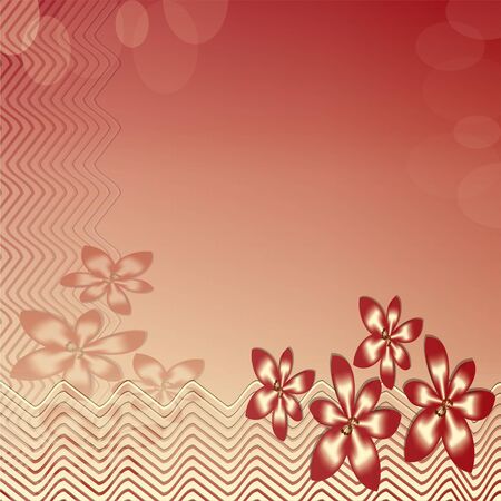 Floral motif with circles on red and beige gradient areaの写真素材