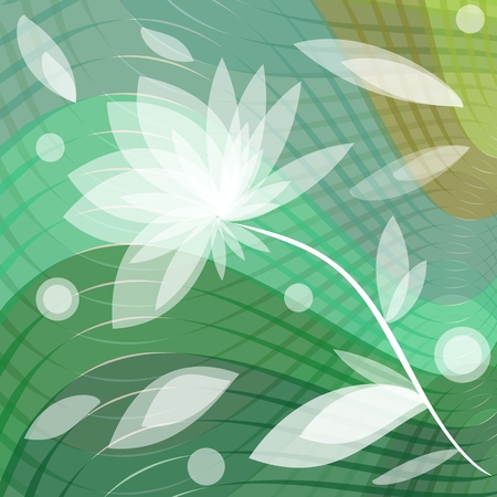Abstract background with transparent flower and leafs on green wavy backgroundのイラスト素材