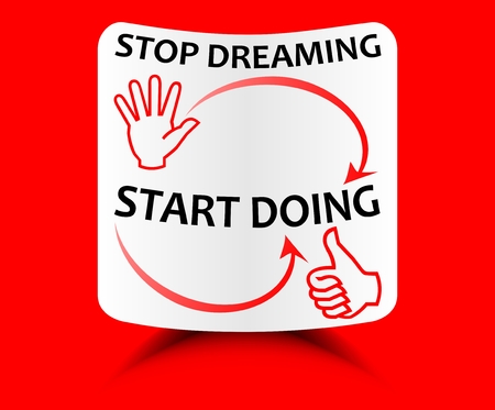 Red motivation template Stop dreaming start doing - motivation on a sheet of curved paper with shadowのイラスト素材