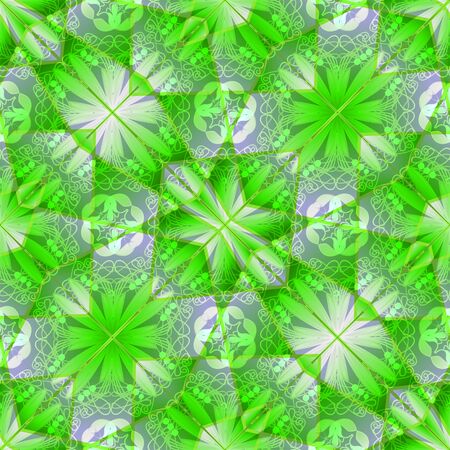 Classic geometric floral patterns in vivid greenの写真素材