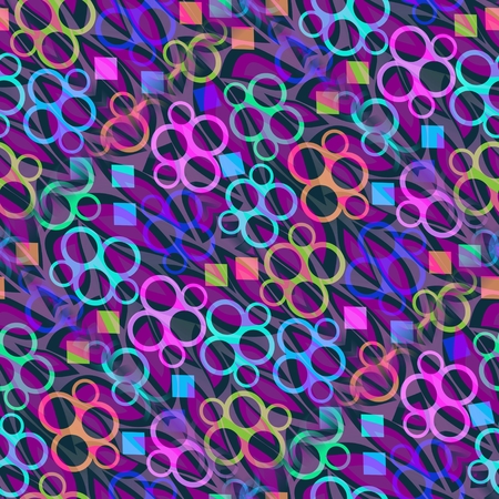 Abstract decorative tile with bubble and square elements in purple and turquoise colorの写真素材