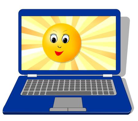 Laptop with cute sun face on display, EPS10 vector illustrationのイラスト素材