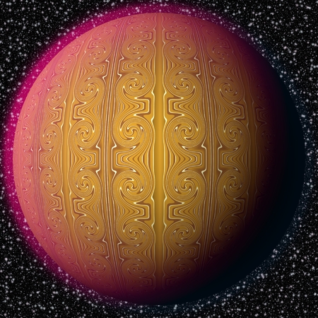 Luxury gold planet inside starry galaxy. Fantasy planet of wealth and riches.の写真素材