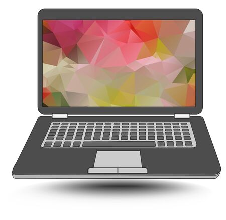 Laptop with colorful triangle abstract patterns on the display.のイラスト素材
