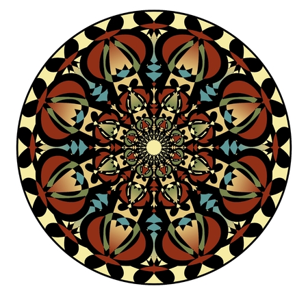 Mandala in nostalgic colors for the acquisition of calm and equanimity. A symmetrical pattern in eight planes  is a good complement for meditation trainingのイラスト素材