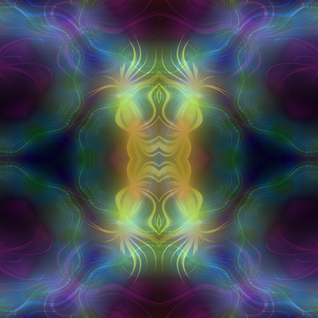 Dark pattern created from part of a fractal with a distinctive luminous artwork in the middle....