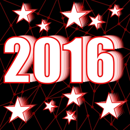 2016 New year background with stars on red polygonal grid like constellationのイラスト素材