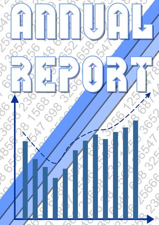 Annual report cover template with small numbers and blue graph with rising trend curveのイラスト素材