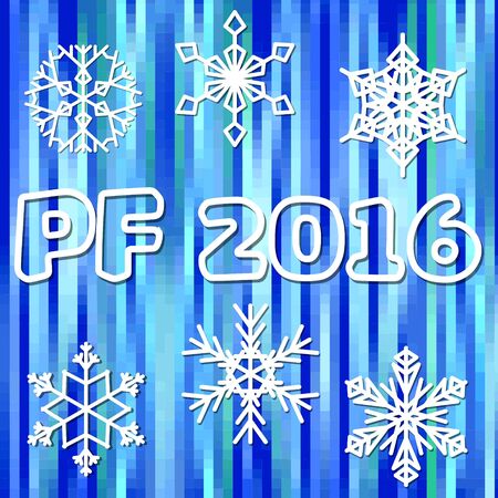 PF 2016 greeting background with white snowflakes on blue pixel designed area のイラスト素材