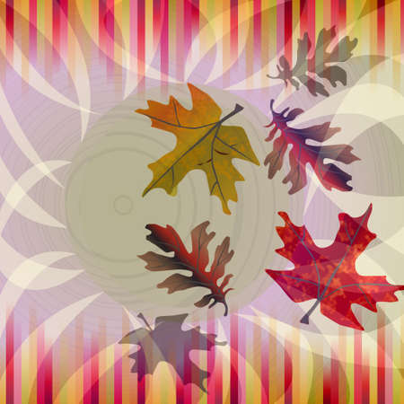 Autumn background with falling leafs and strips in nostalgic colorsの写真素材