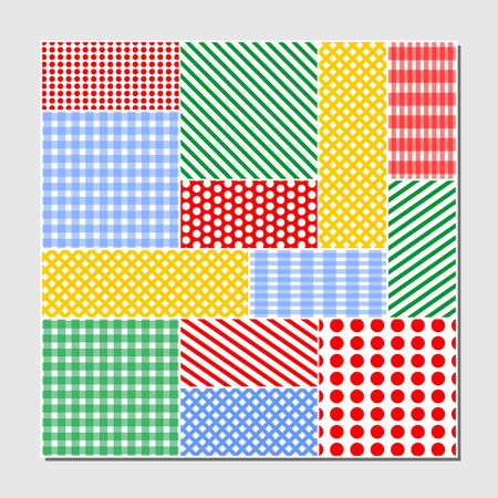 Patchwork tile combined from dotted, striped and checkered rectangle fields.のイラスト素材