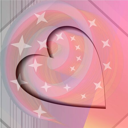 Romantic pink decorative background tile, heart with inner shadow and star shapes, decoration for Valentine day partyの写真素材