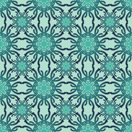 Classic geometry art deco patterns in trendy green color. Symmetric floral motif. Repeatable decorative background tile in damask designのイラスト素材