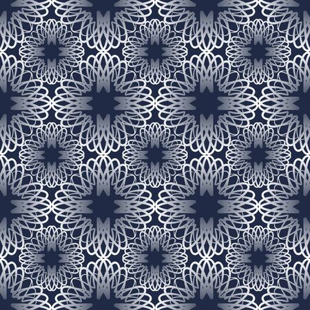 Classic abstract vintage mono line patterns with gradient on dark blue background. Decorative seamless tile in retro design.のイラスト素材