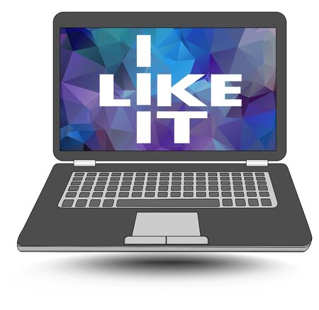 I like it. I like information technology. Laptop with a pun - white inscription on polygonal background. Advertising banner element for sellers of information technology.のイラスト素材