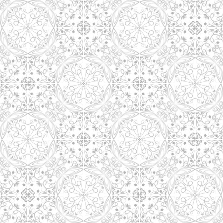 Low contrasting vintage ornament, gray drawing on white background. Repeating filigree geometric patterns in victorian style.のイラスト素材