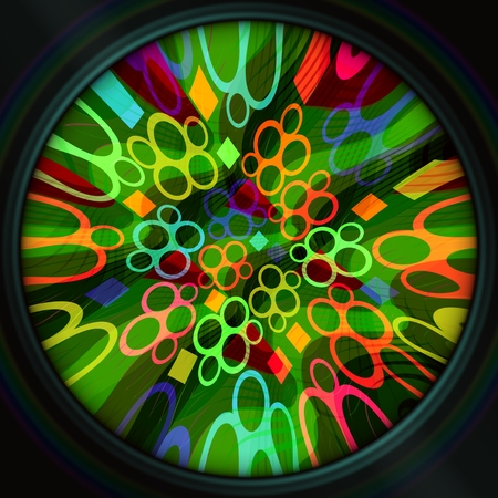 Magical rainbow colored circle shape on black background, psychedelic  decoration for entertainment business such as discotheque, rock clubの写真素材