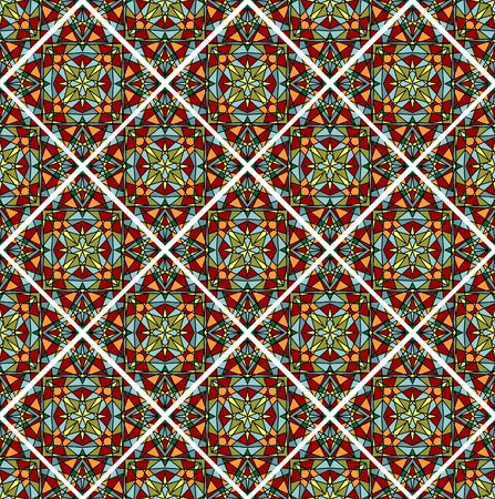 Decorative colorful mosaic tile. Seamless vector rhomboid patterns filled with multicolored shardsのイラスト素材