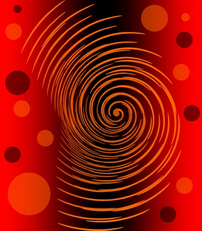 Abstract image with glowing orange spiral and circles on red and black gradient background, fiery infernal emotionのイラスト素材