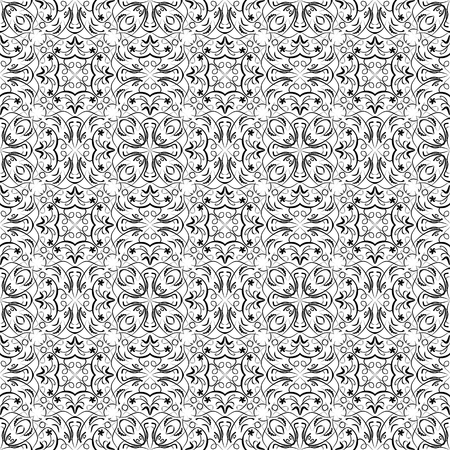 Fine oriental black and white filigree ornament, vector symmetric geometric patternsのイラスト素材