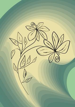 Black flower drawing on abstract swirly green backgroundのイラスト素材