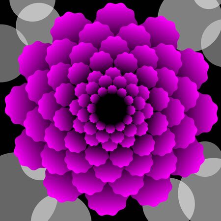 Abstract scarlet vector flower pattern in fractal style on black background, high contrasting decorative tile with 3d effectのイラスト素材
