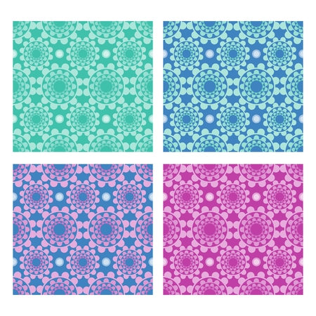 Set of folklore background with geometric flower shapes in  different color variants, textile swatch, printing paperのイラスト素材