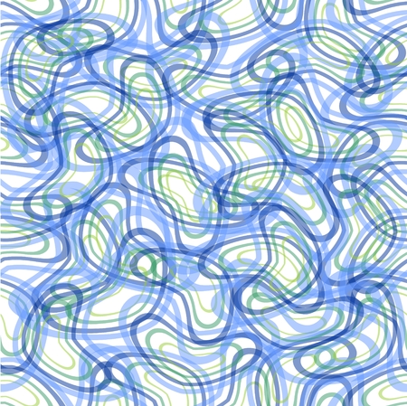 Abstract doodle patterns in blue and green, semitransparent overlapping curves on white background, seamless vector backgroundのイラスト素材