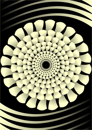 Light yellow star shape with gradient, concentric composition with 3d effect, curved strips on top and bottom, vector on black backgroundのイラスト素材