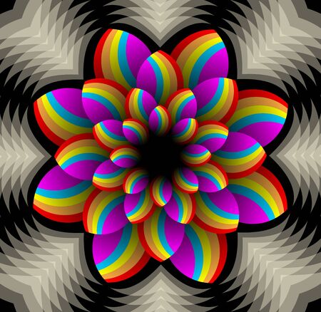 Multicolored star shape with spatial effect in fractal style, vector decorative design elementのイラスト素材