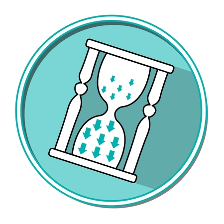 Hourglass in flat design. Green emblem with hourglass motif. Time management, organisation, planing symbol.のイラスト素材