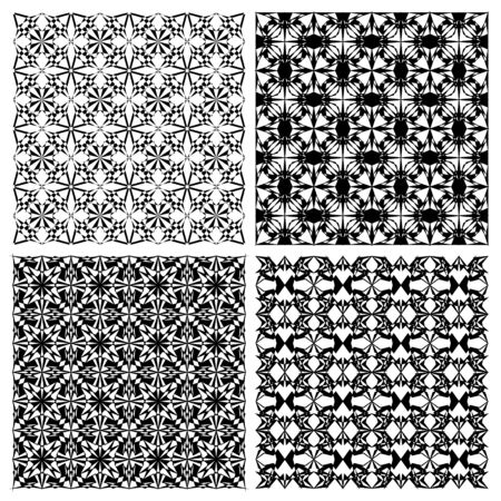 Set of black and white simple geometric monoline patterns in art deco styleのイラスト素材