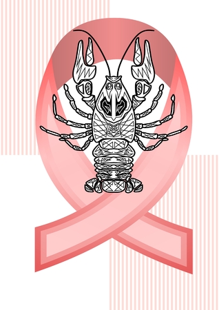 Anticancer woman emblem with pink ribbon and monochrome cancer drawing, cancer awarenessのイラスト素材