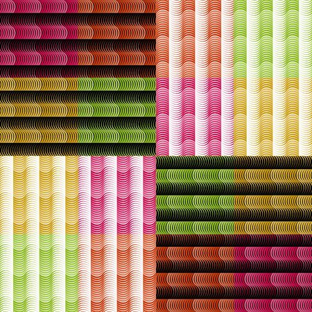 Wavy patterned square ornament in cheerful colors with inverse black and white backgroundのイラスト素材