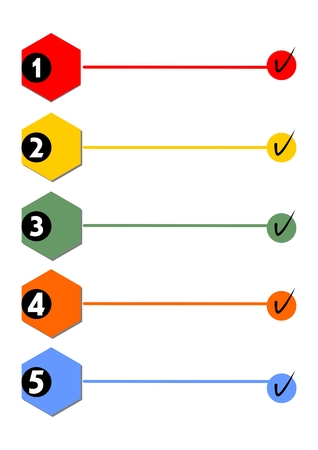 Template for five steps process with hexagonal elements, numbers, lines. Infographic template with multicolored elements.のイラスト素材