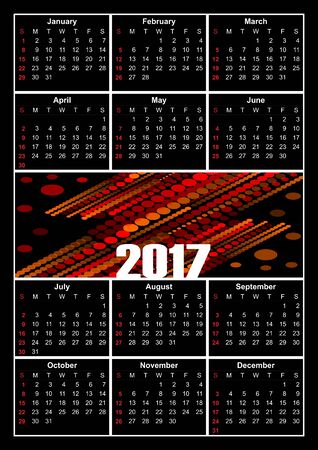 Calendar 2017, white letters on black background, decorative abstract patterns in the middleのイラスト素材