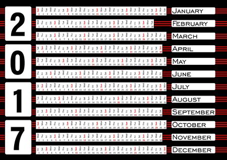 Calendar 2017, calendarium in horizontal strips, blue abstract backgroundのイラスト素材